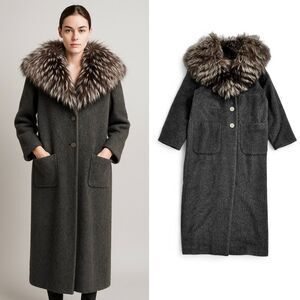 Giuliana Teso Italian Wool Alpaca Mohair Coat Silver Fox Fur Collar IT40 /US 6